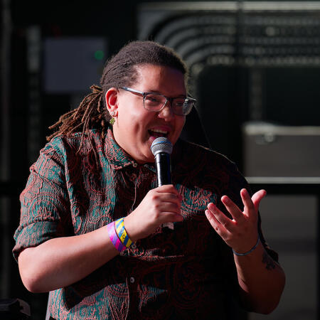 Jonas hosting a panel at New Game Plus 2026